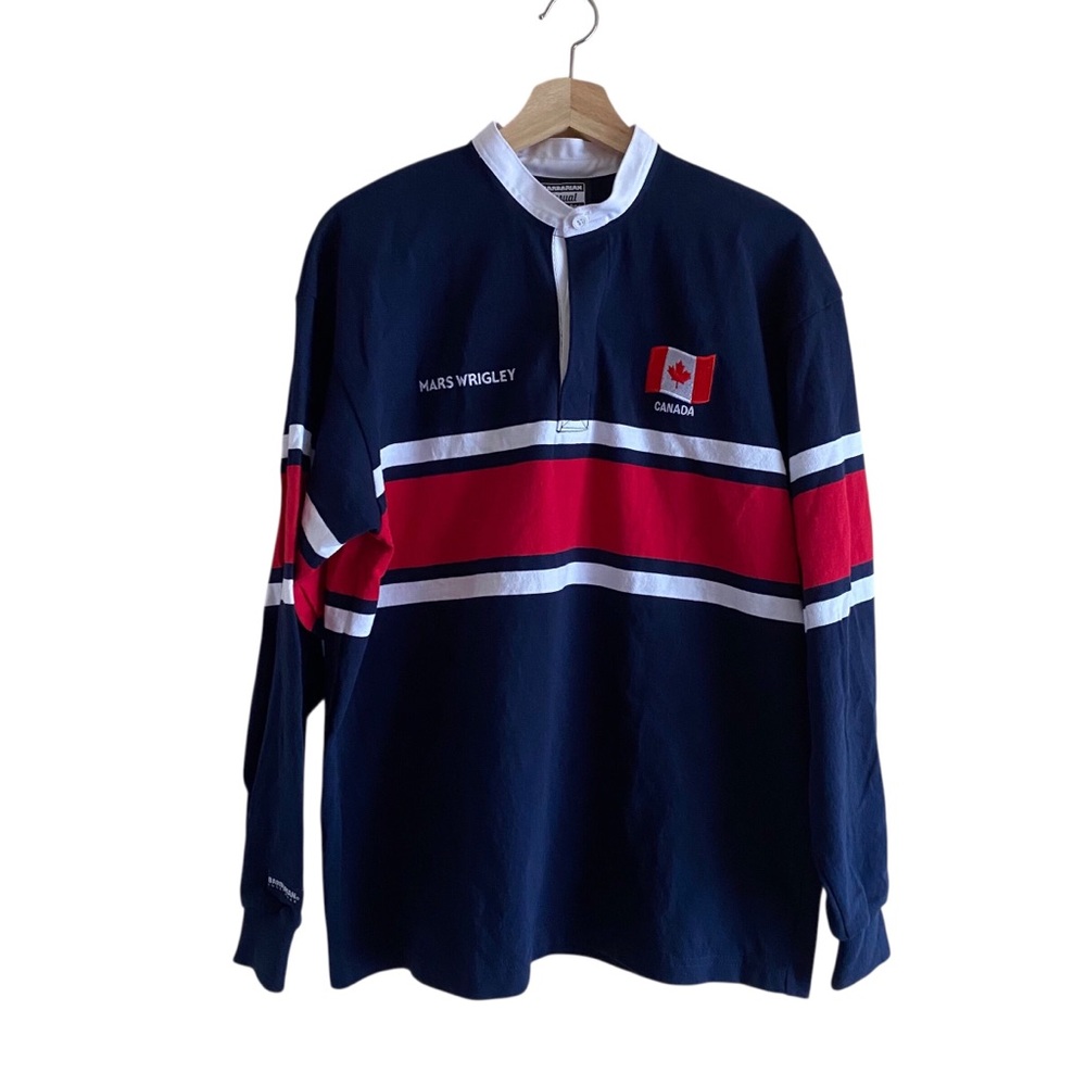 Barbarian Rugby Shirt Men Large Stripped Embroidery Logo Cotton Y2K Streetwear